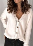 Khaki V Neck Lace Splicing Buttoned Cardigan