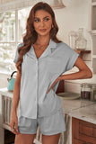 Buttoned Short Sleeve Shirt and Shorts Pajamas Set