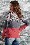Red Lace Splicing Hollow-out Leopard Color Block Top