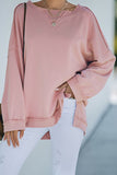 Frayed Trim Side Slit Loose Sweatshirt