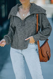 Gray Heather Ribbed Knit Elbow Patch Quarter Zip Pullover