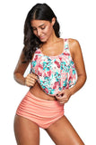 Print Crop Ruffled Overlay High Waist Tankini