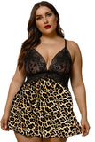Plus Size Lace Bra Splicing Leopard Babydoll