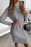 Beige High Neck Textured Bodycon Sweater Dress