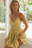 Spaghetti Straps V Neck Smocked Swing Floral Dress