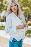 White Sheer Wavy Textured Button Front Blouse