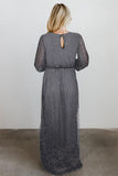 Gray Side Split Rhinestone V Neck Maxi Dress