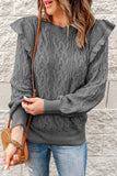Frilled Shoulder Detail Cable Knit Sweater