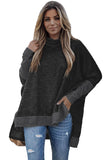 Turtleneck Bat Sleeve Side Slit Tunic Top