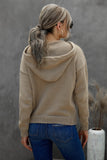Kangaroo Pocket Button Lace Drawstring Hooded Pullover Sweater