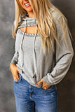 Cut Out Bead Long Sleeve Pullover Sweatshirt