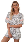 Leopard Pink Accent Tee and Drawstring Shorts Lounge Set