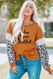 Pumpkin Spice Addict Leopard Color Block Crewneck Top