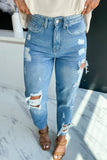 Medium Wash Distressed Straight Jeans
