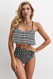 Navy Top and Striped Bottom High Waist Swimwear