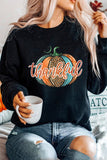 Black Thankful Leopard Pumpkin Graphic Halloween Sweatshirt