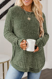 Long Sleeve Round Hem Cable Knit Sweater