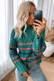 Striped Color Block Textured Knit Pullover Sweater