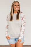 Plus Size Floral Raglan Sleeve Striped Hoodie