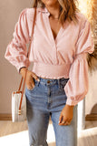 Pink Bubble Sleeve Smocked Crop Top