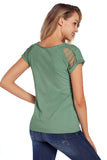 Green Ripped Hollow Out Shoulder Tie Dye T-Shirt Top