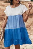 Loose Fit Ruffled Color Block Dress