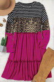 Leopard Striped Patchwork Ruffled Long Sleeve Dress