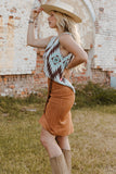 Brown Fringe Wrap Western Midi Skirt