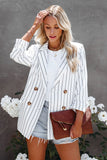 White Double Breasted Pocketed Striped Blazer