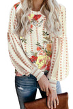 Crewneck Floral Printed Balloon Sleeves Blouse