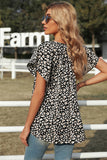 V-neck Short Sleeve Fashion Print Fantasy Fluttering Blouse
