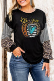 Fall Pumpkin Graphic Leopard Striped Sleeve Top