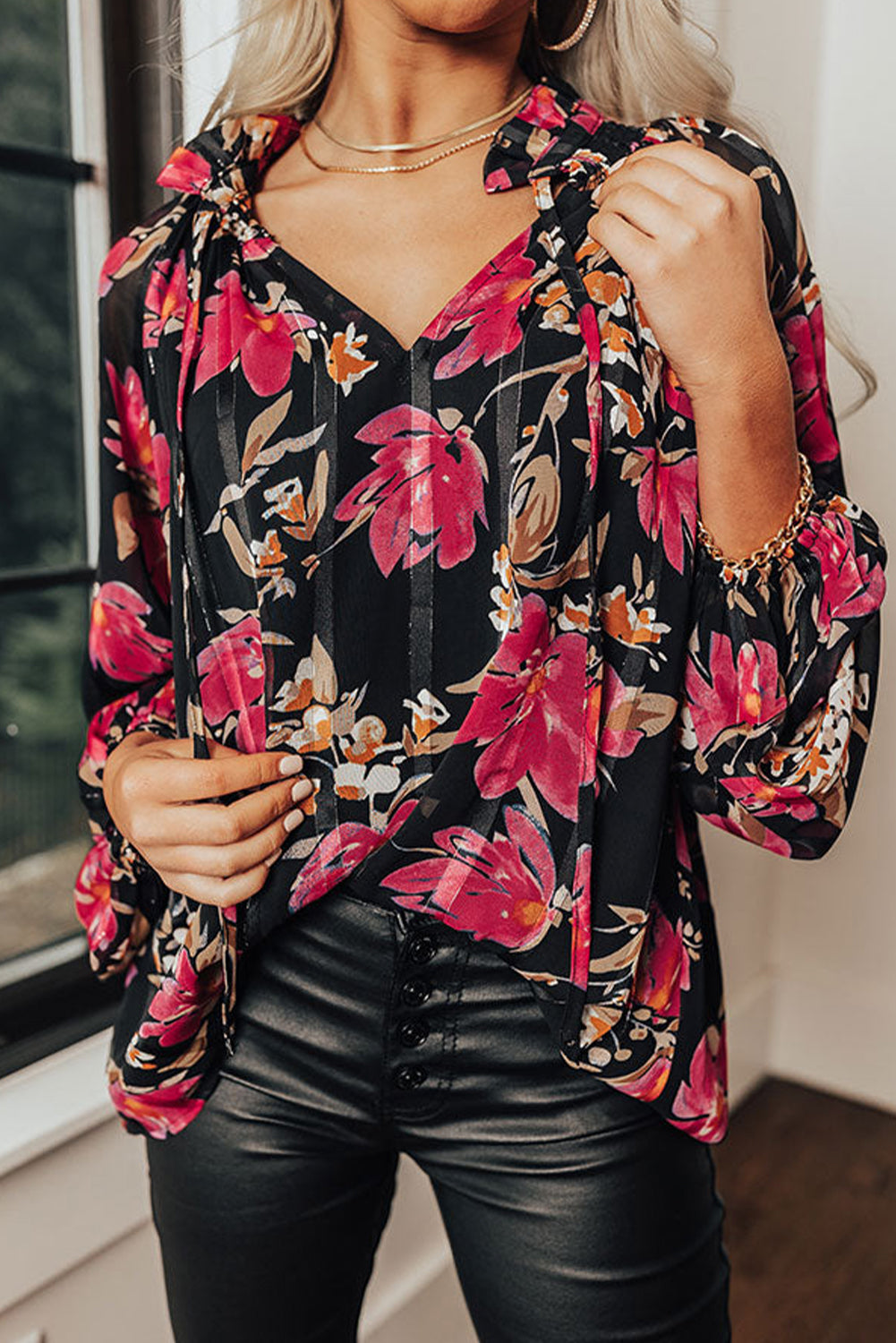 Ruffled Collar Floral Blouse