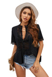 Crochet Hollow-out Lace Splicing Short Sleeve Top