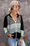 Zipped Front Colorblock Hollow-out Knit Hoodie