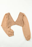 Shirred Open Back Deep V Neck Long Sleeve Crop Top