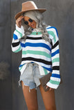 Blue Casual Loose Bell Sleeves Striped Knit Sweater