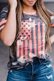 Gray Flag Camo Print Striped Short Sleeve Tee