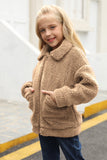 Lapel Zipper Pockets Girl's Sherpa Coat