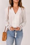 White Bohemian Crochet Detail V Neck Blouse