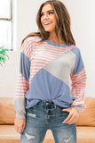 Striped Patchwork Color Block Long Sleeve Top