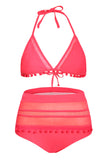 Pom Pom Mesh Insert High Waist Bikini
