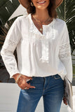 White Lace Crochet Button-up Long Sleeve Shirt