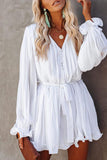 Brief Comfy Pleated Long Sleeve White Mini Dress