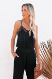 Lace Patchwork Spaghetti Strap Slim-fit Jumpsuit