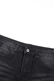 Frayed Hem Denim Shorts with Pockets