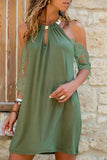 Halter Neck Keyhole Cold Shoulder Lace Sleeve Shift Mini Dress