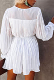 Brief Comfy Pleated Long Sleeve White Mini Dress