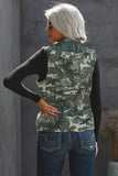 Camouflage Cinched Zipper Snaps Hooded Vest