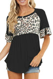 Wine Leopard Stitching Pleated Casual Top